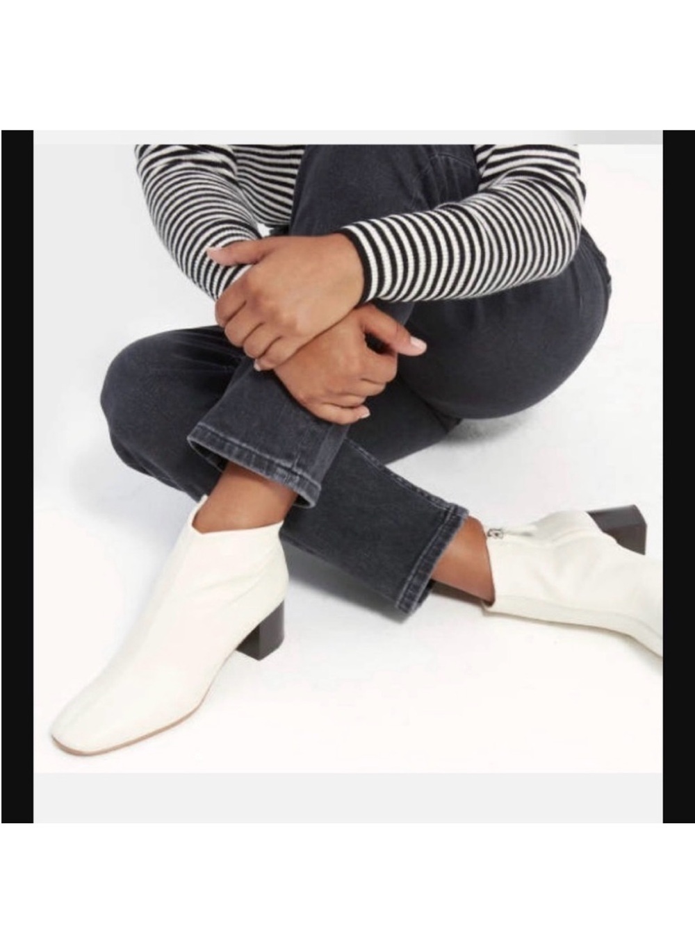 Everlane The Day Boot Women’s White Leather Ankle Boots Block Heel Made in Italy